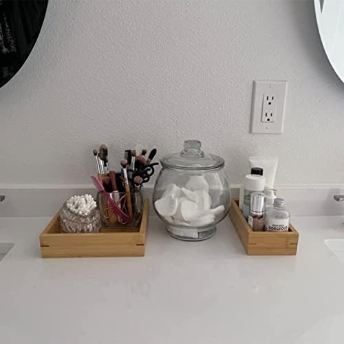 3 Pcs Bamboo Bathroom Tray, Flat Wood Basket Tray, Wooden Shallow Storage Basket, Bamboo Organizer for Bathroom, Living Room, Kitchen Countertop
