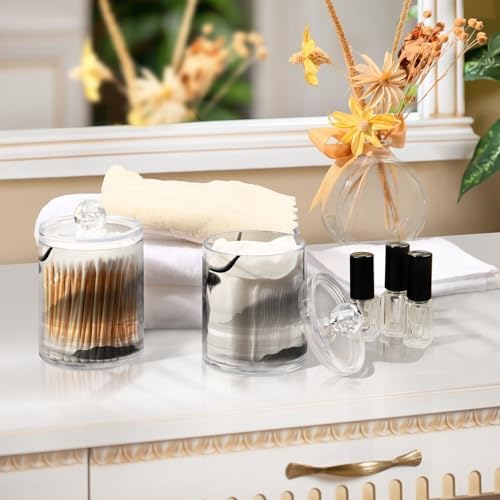 2 Pack Cow Qtip Holder Dispenser with Lid, 14 oz Clear Plastic Apothecary Jar Set for Bathroom Vanity Organizers Storage Containers