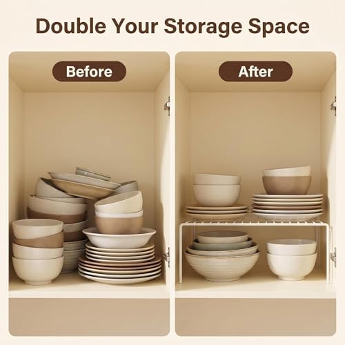 iPEGTOP Kitchen Cabinet Storage Shelf Rack, Set of 2 Large (15.7 x 9.4 Inch) Rustproof Metal Wire Shelves Spice Shelf Rack Cupboard Organizer for Pantries Countertops Utensils Organization, White