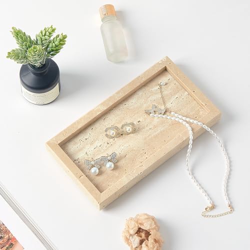 Natural Small Marble Vanity Tray, Stone Organizer for Bathroom & Kitchen