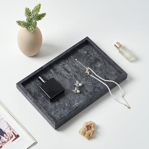 Natural Large Marble Vanity Tray, Stone Organizer for Bathroom & Kitchen