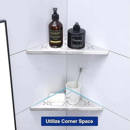 10" Corner Shower Shelf, 1-Pack Shower Shelves SUS304 Stainless Steel Bathroom Shelves for Tile Walls, Recessed Corner Shelf Organizer Rack, No Drilling (Brushed)