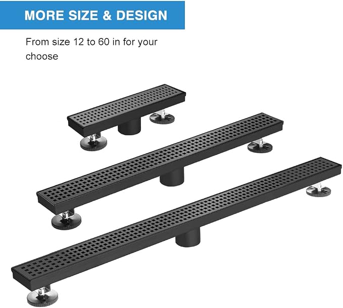 36 Inch Linear Shower Drain, Brushed SUS 304 Stainless Steel,Black | Bar Pattern Grate, High Flow Drainage, Detachable Hair Catcher for Bathroom Shower Renovation