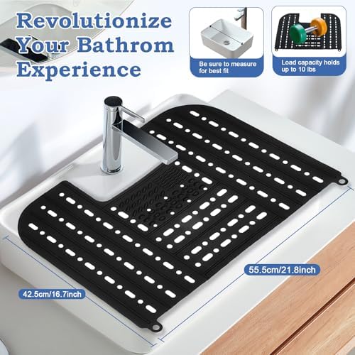 Bathroom Sink Cover for Counter Space,Foldable RV Sink Cover,Heat-Resistant Silicone Makeup Brush Cleaner Mat with Reinforced Steel Rod Frame,21.7x16.9 Inch Sink Covers with Hanging Loop