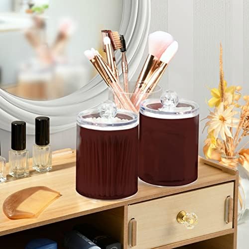 SHJI Indian Red Qtip Holder Organizer Dispenser Cotton Swabs Cans Plastic Jars with Lid Set 2 Pack Bathroom Storage Canister for Cotton Ball Floss Cotton Pads