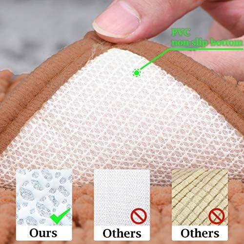 Bathroom Rugs Set 2 Piece Bath Mats Non Slip for Bathrooms, Thick Soft Chenille Rug Set, Bathtub Mats, Ultra Absorbent Bath Carpet, Shaggy Floor Mat, Champagne, 20"x32" & 16"x24"