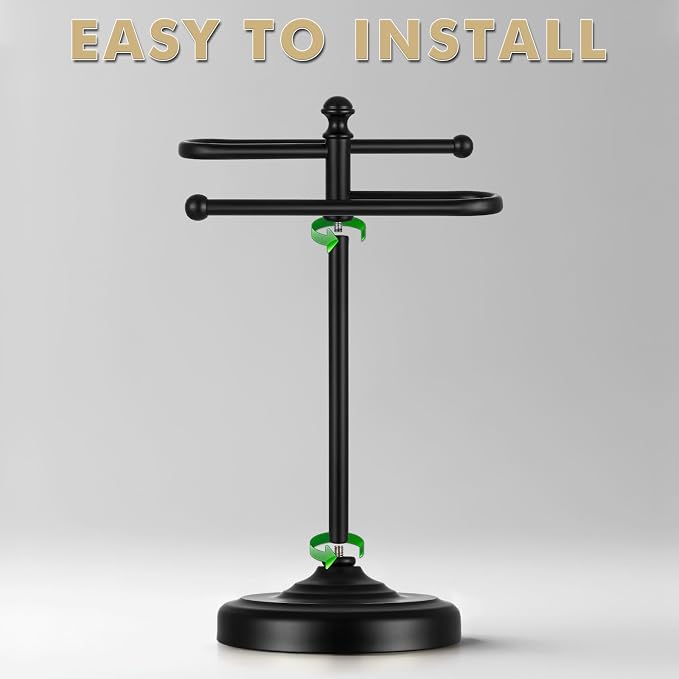 Hand Towel Stand,304 Stainless Steel Hand Towel Holder for Bathroom Kitchen Counter,14.5 Inch S-Shape Weighted Base Standing Hand Towel Rack Bar Holds 2 Towels (Black)