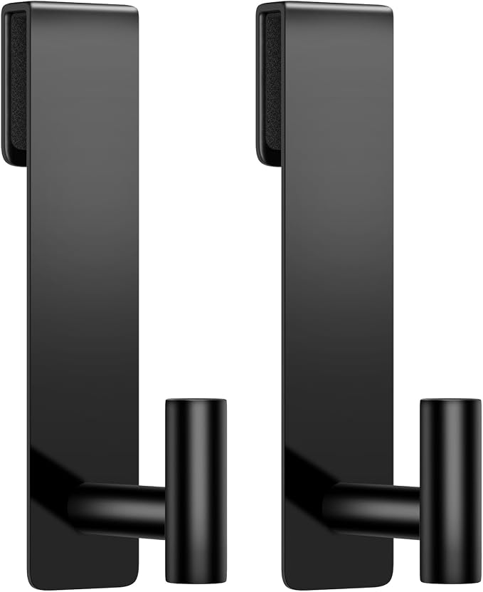 Shower Door Hooks, Heavy Duty Rack Hooks for Robe, Stainless Steel Towel Hooks for Bathroom, Fits Frameless Glass Shower Doors up to 3/8" (10mm) Thick (Black, 2 Pack)