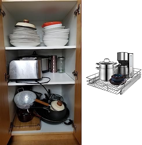 Sikarou Pull Out Cabinet Organizer 11" W x 21" D, Heavy Duty Kitchen Cabinet Pull Out Shelves, Slide Out Wire Basket for Kitchen Cabinets, Bathroom, Pantry, Chrome Finish
