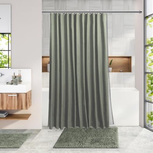 Clara Clark Bathroom Accessories Set - Bathroom Set, Bathroom Accessory Set, Shower Curtain Set, Toilet Brush, Trash Can & Soap Dispenser - Sage Green - 20PC