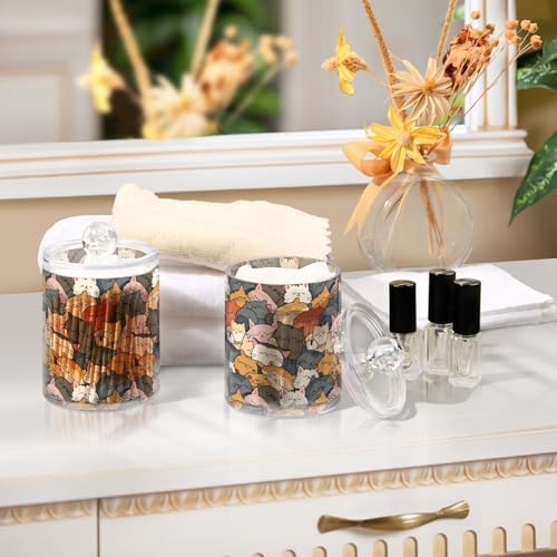 ALAZA 2pcs Cat Animal Kitten Color Qtip Holder Dispenser 14 oz Bathroom Storage Clear Apothecary Jars Containers Cotton Ball,Cotton Rounds,Floss Picks, Hair Clips, Food
