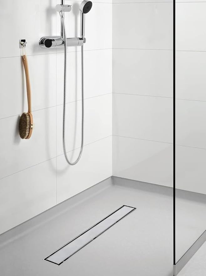Linear Shower Drain, 36 inch Drain with Tile Insert 2-in-1 Panel, Brushed 304 Stainless Steel Shower Floor Drain, Linear Drain with Hair Strainer and Adjustable Feet