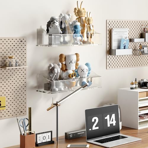 Clear Acrylic Shower Shelves, Adhesive Bathroom Caddy Organizer, 3-Pack