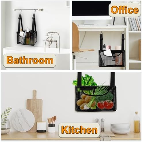 Black PVC Mesh Hanging Shower Caddy with 2 Magnetic Hooks 12"x6"x7"