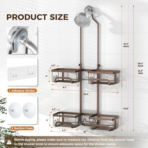 REINHARDT Split Shower Caddy Hanging for Handheld Showerheads, Bronze