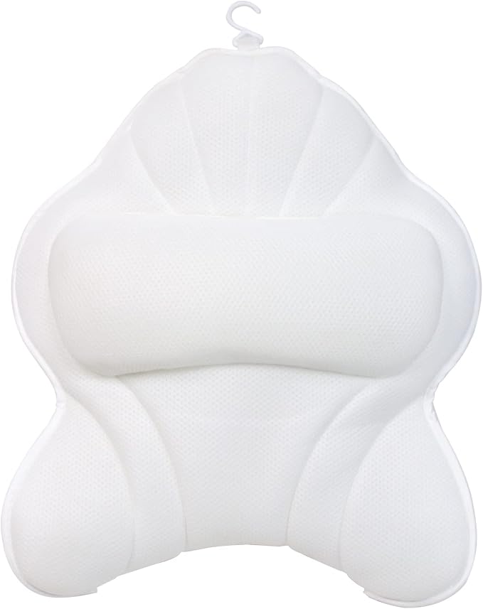 Poemland Extra Thick Large Bath Pillow with Neck,Back,Head Support for Bathtub, Spa, Soaking White(21''x17'')