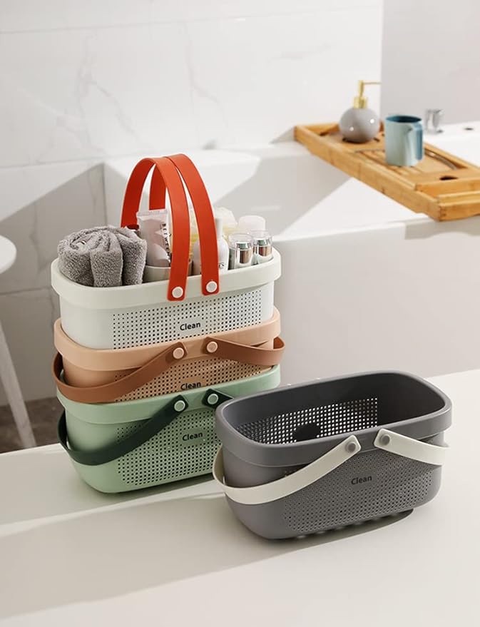 Shower Caddy Portable Drainage, Plastic Shower Caddy Basket with Handles, 2 Pack Portable Cleaning Supply Storage Organizer with Holes for College Dorm Bathroom - Grey