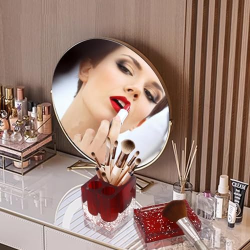 LUANT 5-Piece Resin Bathroom Accessory Set with Soap Dish, Dispenser, Toothbrush Holder and Tumbler, Red