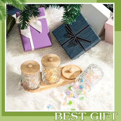 3 Pcs 16oz Glass Apothecary Jars with Lids, Cotton Swab Storage, Wood