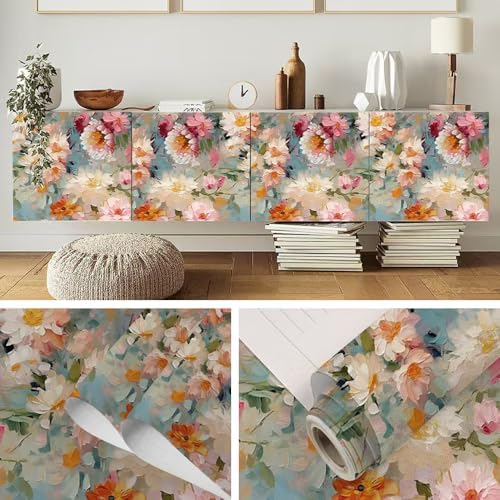 Vintage Ink Flowers Dresser Drawer Liner Textured Floral Contact Paper Shelf Liners for Cabinets and Shelves Cabinets Dresser