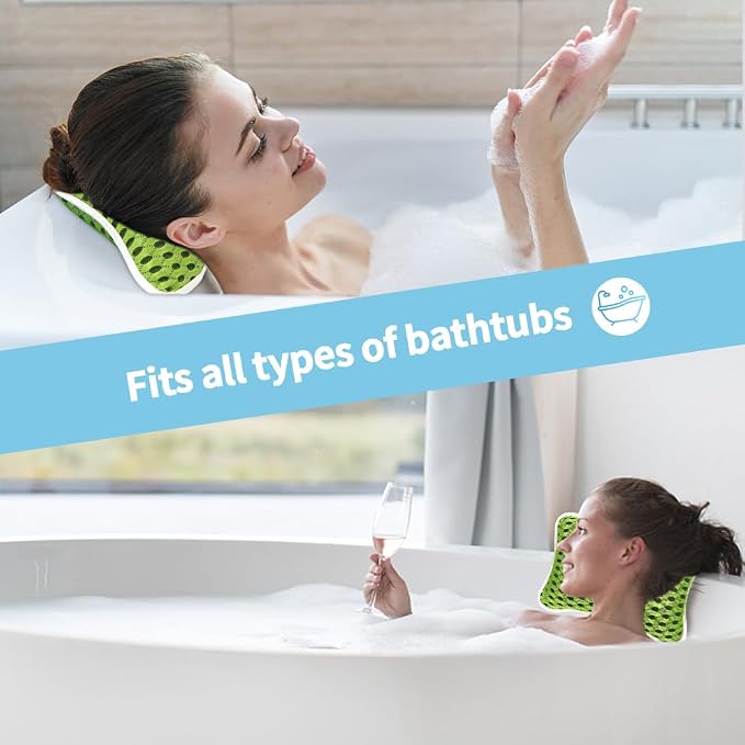 Luxury Bath Pillow, Slip-Resistant Neck & Back Support | 2 Strong Suction Cups Hold the Pillow Firmly in Place on Any Tub, Jacuzzi, or Spa Surface, Relaxing Spa Essentials