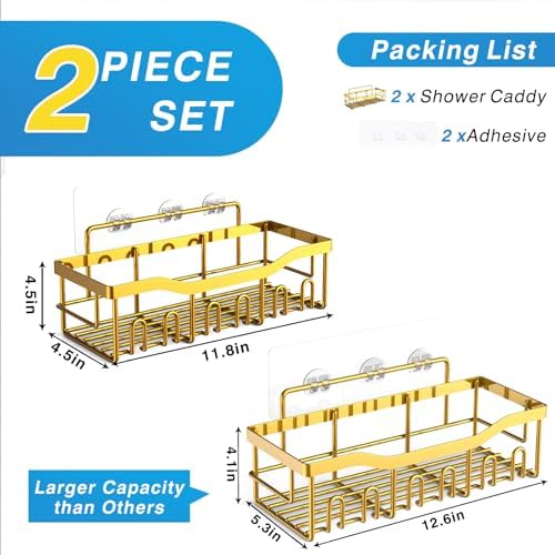 EUDELE Shower Caddy 2 Pack, Adhesive Organizer for Bathroom Storage, Home Decor & Kitchen, No Drilling, Rustproof Stainless Steel Shelf, Bathroom Decor Sets
