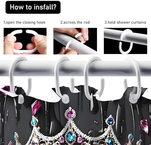 AZHM 4pcs Shower Curtain Set Queen Crown Bathroom Sets with Rugs 71 * 71 in