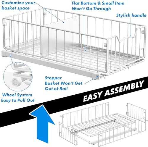 Simple Houseware Pull-Out Cabinet Sliding Basket, 17.2Dx9.7Wx5H, White