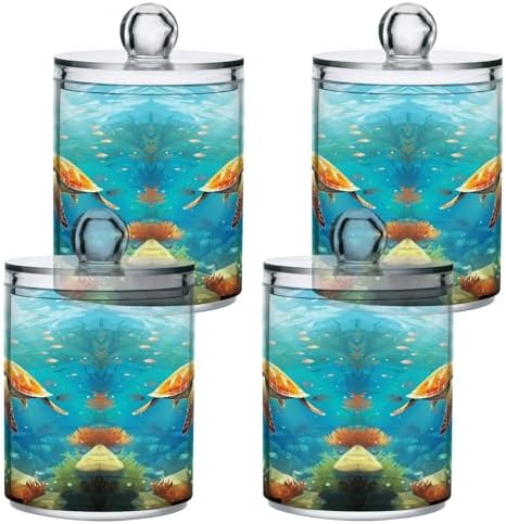 MNSRUU 2 Pack Qtip Holder Organizer Dispenser Sea Turtle Pink Bathroom Storage Canister Cotton Ball Holder Bathroom Containers for Cotton Swabs/Pads/Floss