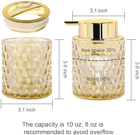 Bathroom Accessories 2 Piece Set Glass Soap Dispenser and Toothbrush Holder, 10oz Foaming Soap Dispenser, Amber Toothbrush and Toothpaste Holder Organizer Cup for Modern Bathroom Decor