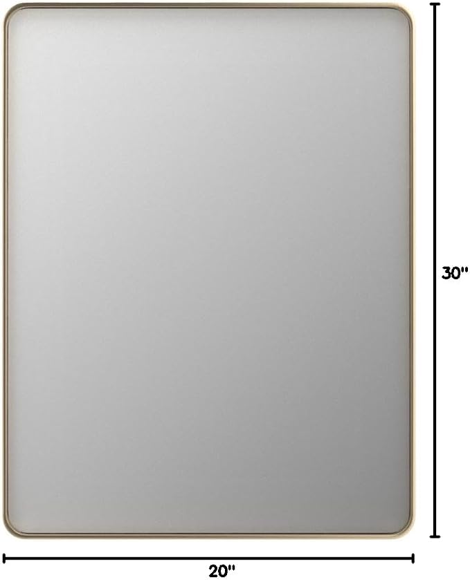 LOAAO 20"X30" Gold Bathroom Mirror | Rounded Rectangle, Brushed Gold Frame, Wall-Mounted, Anti-Rust, Hangs Horizontally or Vertically