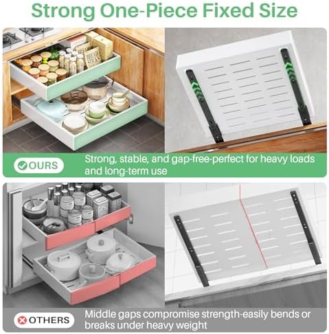 Pull Out Cabinet Organizer with Nano Adhesive, Heavy Duty Full-Extension Slide-Out Drawer for Kitchen Cabinet Organizers and Storage, No Drill Roll out Pantry Shelf, 15.8"W x 16.9"D x 3.1"H , White