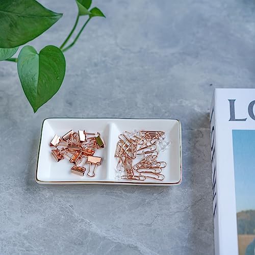 HANKOR Ceramic Jewelry Dish Tray, 2 Compartment Ring Dish, Decorative Trinket Tray for Rings, Earrings, Keys, Birthday Christmas Gifts, White