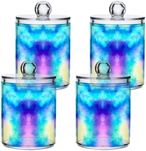 MNSRUU 4 Pack Qtip Holder Organizer Dispenser Blue Vintage Watercolor Bathroom Storage Canister Cotton Ball Holder Bathroom Containers for Cotton Swabs/Pads/Floss