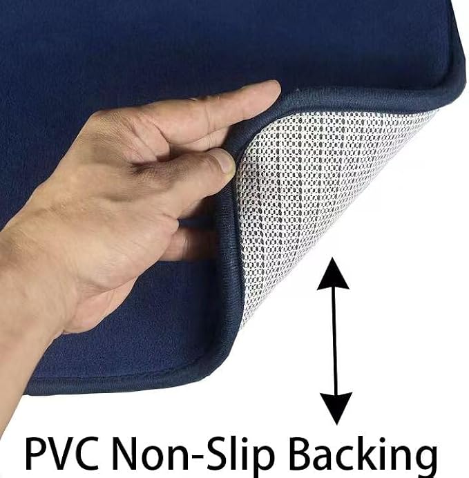 Madeals Memory Foam Toilet Mat and Velvet Toilet lid Cover Set with Toilet Tank Cover Velvet 3 Piece Toilet Set Navy Blue