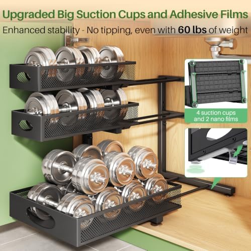 Kitstorack Under Sink Organizer 3-Tier Slide Out Drawer 2-Pack Black