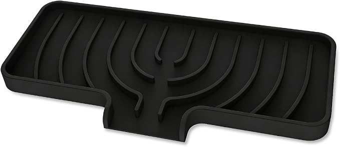 Silicone Sponge Holder for Kitchen Sink With Drain Spout, Self Draining, Kitchen Soap Tray, Bathroom Organizer, Sink Caddy (Black, 10×4)
