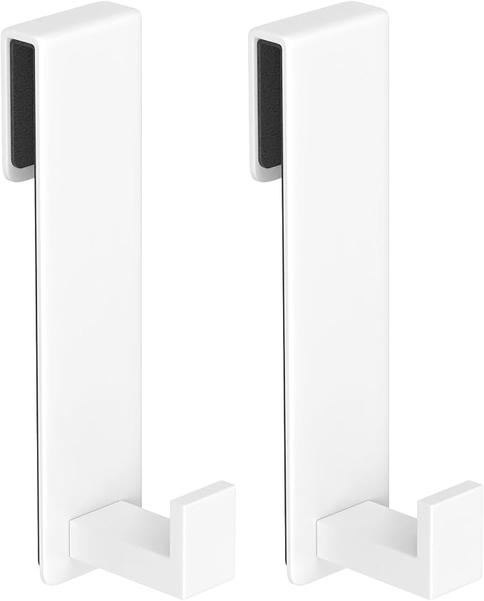 Extended Shower Door Hooks (7.5 Inch), Over Door Hooks for Bathroom, Heavy Duty Stainless Steel Towel Hooks for Frameless Glass Shower Doors, Shower Hooks for Robe (White, 2-Pack)
