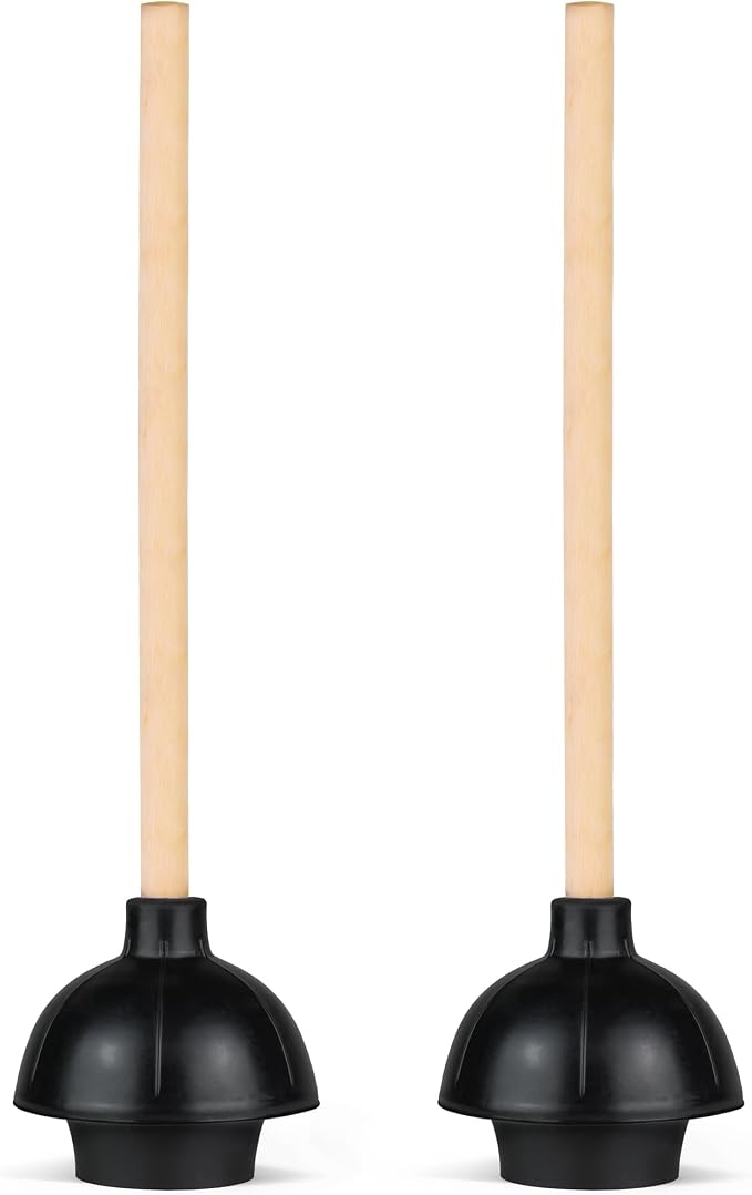 SteadMax 2 Heavy Duty Toilet Plungers, Double Thrust Rubber Cup Wood Handle
