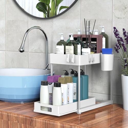 2 Pack Under Sink Organizer with Pull-Out Drawer, White