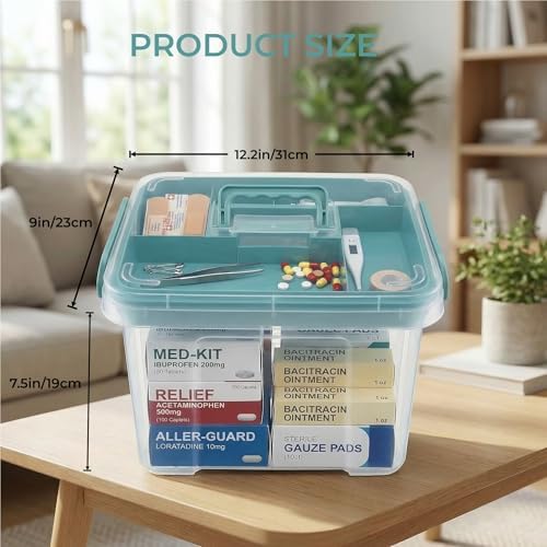 Pulseplay Clear Medicine Storage Box with Handle Green