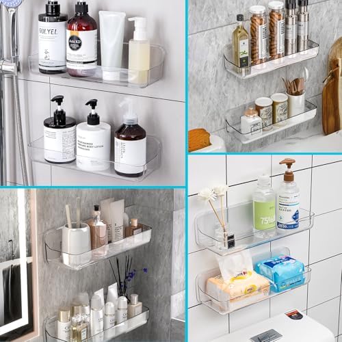 CGBE 2-Pack Adhesive Shower Shelves, Acrylic Bathroom Wall Caddy, Clear