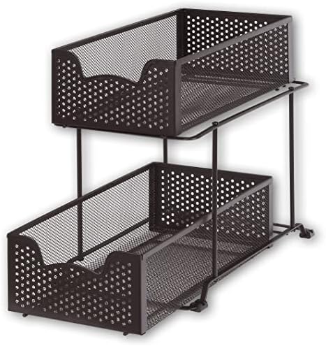 Simple Houseware 2 Tier Sliding Cabinet Basket Organizer Drawer, Bronze