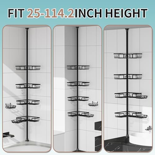 KEGII Corner Shower Caddy Tension Pole, Stainless Steel Shower Organizer