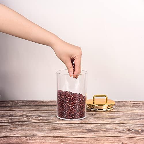 2 Pack 24 oz Medium Acrylic Storage Apothecary Jar with Gold Airtight Lid | Bathroom Vanity Organizer Containers | Ideal Decorative Canisters for Shells, Bath Salt, Grains, Cotton Ball, Flossers