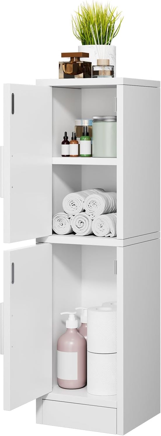 IBUYKE Small Bathroom Storage Cabinet, Narrow Beside Tolite Cabinet with 2 Doors & Adjustable Shelf, Small Bathroom Organizer, Space-Saving Storage Solution for Toilet, Laundry Room UWBS002W
