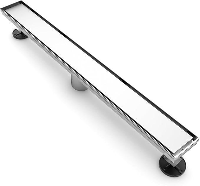 BARONAGE 36 Inch Linear Shower Drain, Rectangle Shower Floor Drain with 2-in-1 Flat & Tile Insert Cover, 304 Stainless Steel Bathroom Drains with Hair Catcher and Leveling Feet (Brushed Nickel)