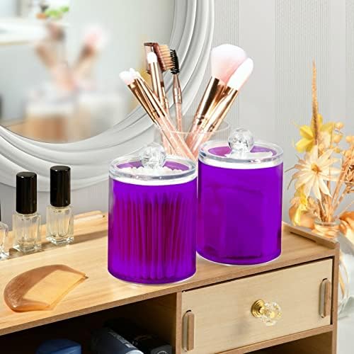 SHJI Purple Qtip Holder Organizer Dispenser Cotton Swabs Cans Plastic Jars with Lid Set 4 Pack Bathroom Storage Canister for Cotton Ball Floss Cotton Pads