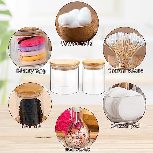 Dandat 6 Pack Glass Apothecary Bathroom Jars Bamboo Lids Countertop Storage