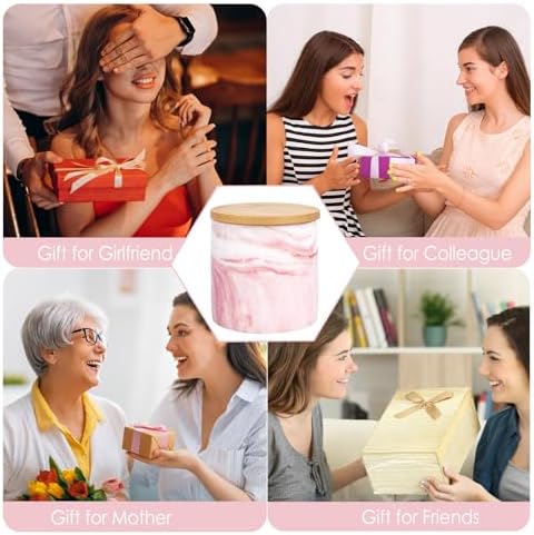 Pink Qtips Dispenser, Marble Cotton Ball Holder, Bathroom Storage Jars for Storage Cotton Swab, Round Pads, Floss Picks (2Pcs)